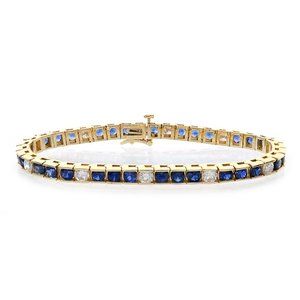 10.75 Carat Sapphire & Diamond Tennis Bracelet
